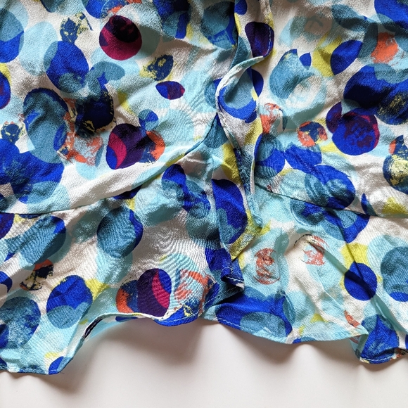 *** Maeve Scatter Dot Multicolor Silk Zabella Ruffles Racerback Style Tank Top - Picture 9 of 10